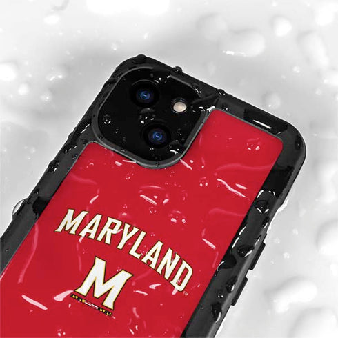 University of Maryland Collegiate Text Red iPhone 15 Plus Waterproof Case